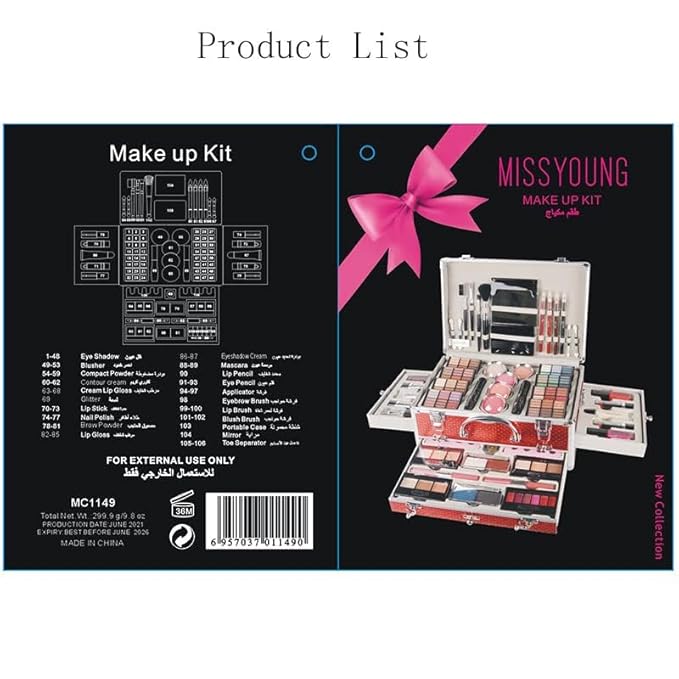 Maquillaje, Makeup gift, Professional make up set, All in one makeup kit for women full kit, Cosmetics teenagers, Makeup palette(102 Colors)(Silver box)-Velvo Beauty