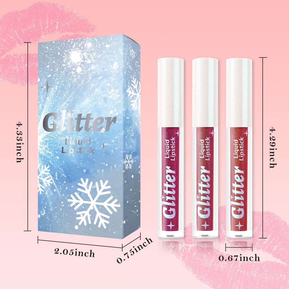 3Pcs Metallic Lipstick for Women,Lightweight Glitter Sparkling Liquid Lipsticks,Shimmer Lip Gloss Stain Long Lasting Waterproof Smudge Proof Non-Drying 24 Hour Full Coverage Lip Makeup,Vegan-Velvo Beauty