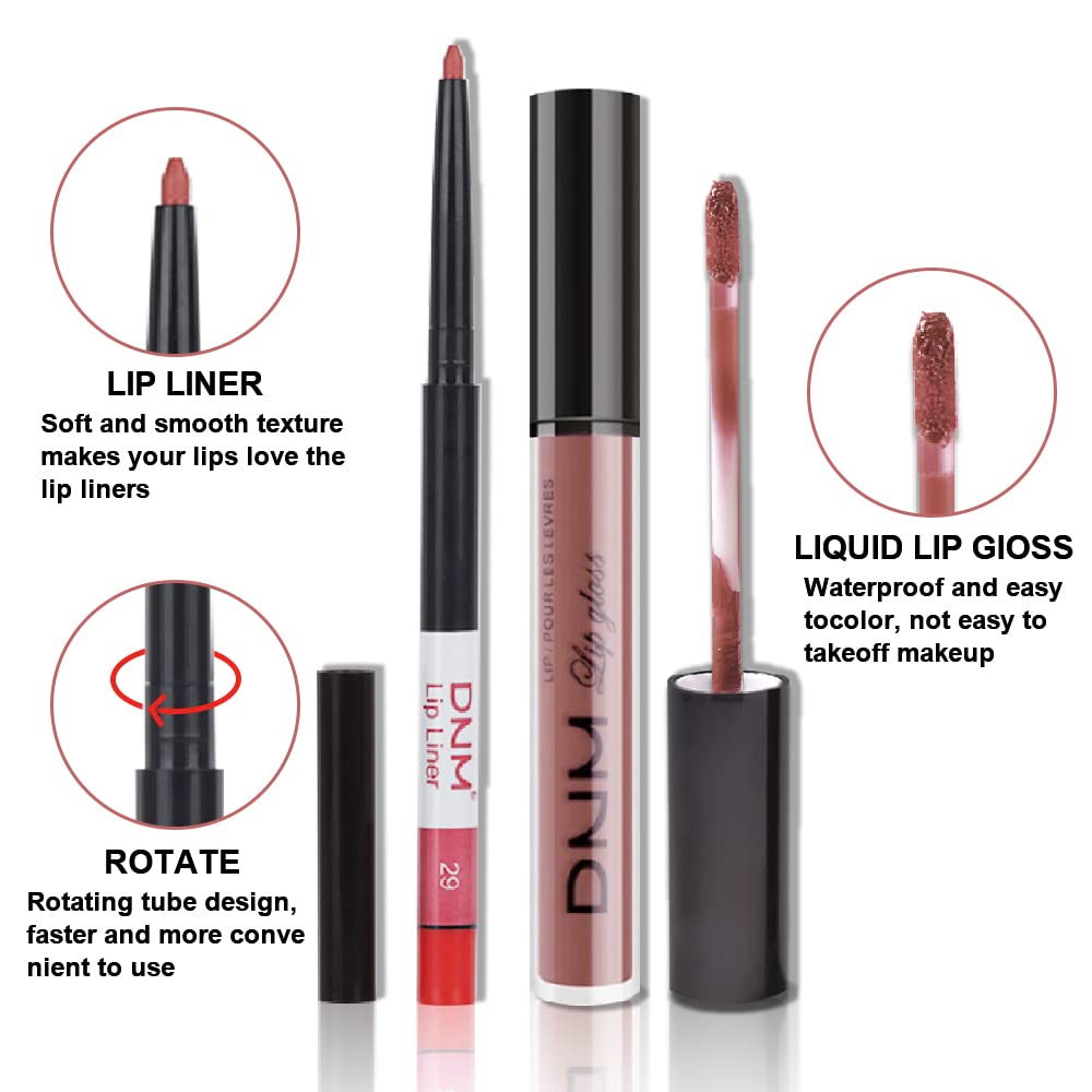 evpct 2Pcs Antique Rose Matte Lip Liner and Lipstick Pencil Makeup Set Brown Liquid Lipstick Lip gloss Stain Set Long Lasting Waterproof labiales mate 24 horas originales matte larga duracion 24 29#-Velvo Beauty