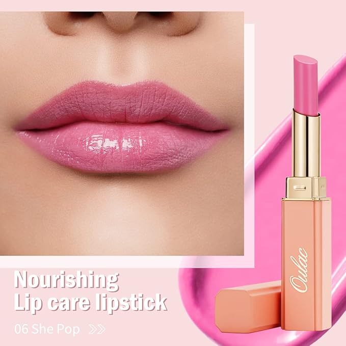 Oulac Pink Lipstick Moisturizing Shine Lipstick - Moisturizing Lip Stick Glossy Tinted Lip Balm, Sheer Shine Juicy Finish, Lightweight and Hydrating Formula for Dry Lip Care, Vegan 2.2g/0.07oz (06)-Velvo Beauty