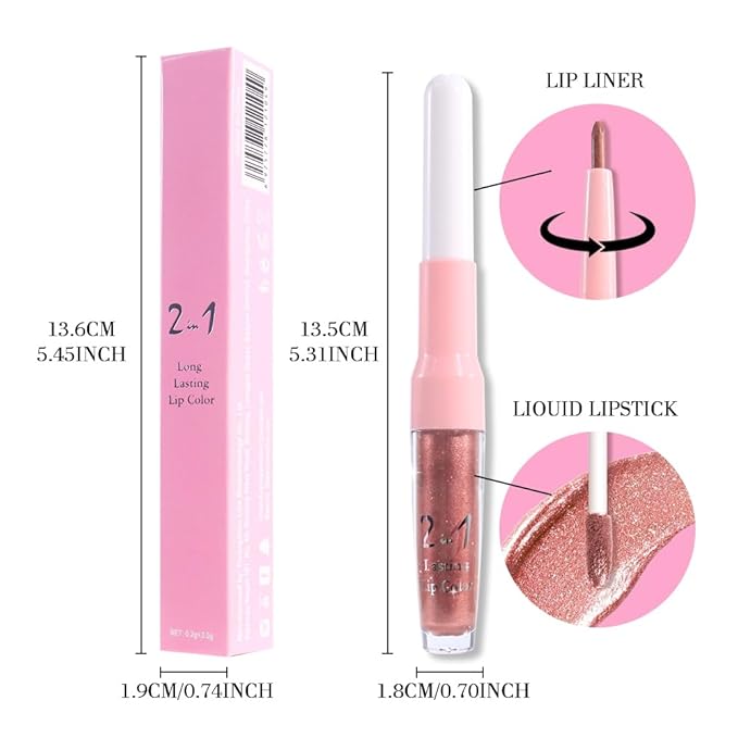 evpct Bronze Gold Metallic Glitter Lip Liner and Lipstick Combo Lip Gloss Stain Set Makeup for Women Long Lasting Waterproof 24, Rose Gold Metallic Shimmer Frosted Iridescent Glossy Liquid Lipstick 14-Velvo Beauty