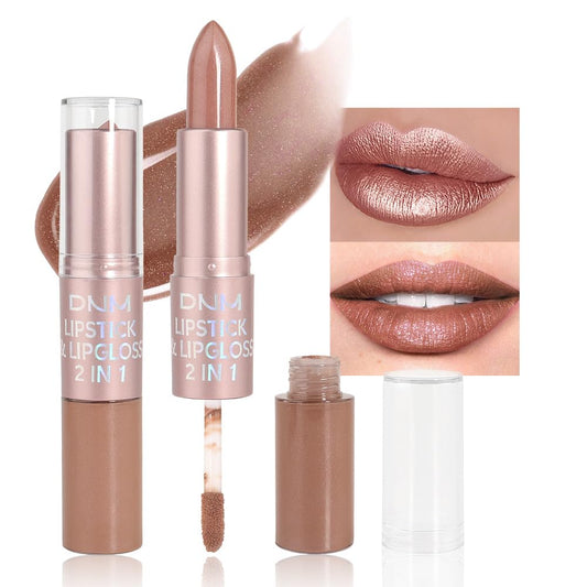 evpct 2 in 1 Nude Brown Glitter Metallic Shimmer Diamond Lipstick and Lip Gloss Set for Women Long Lasting Waterproof, Bronze Gold Sparkle Glitter Shiny Lipstick and Lip Liner Makeup Set, 03#-Velvo Beauty