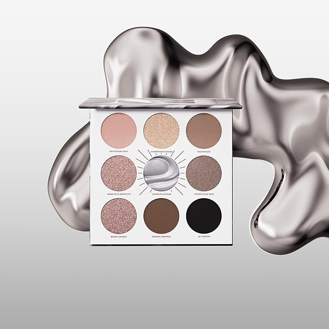 Morphe Rich & Foiled Artistry Palette - Foil-Effect Smokey Eyeshadow Palette with Matte, Shimmer & Foil Finishes - Rose, Brown & Silver Eyeshadow with Luminous Payoff - Going Platinum (0.35 oz)-Velvo Beauty