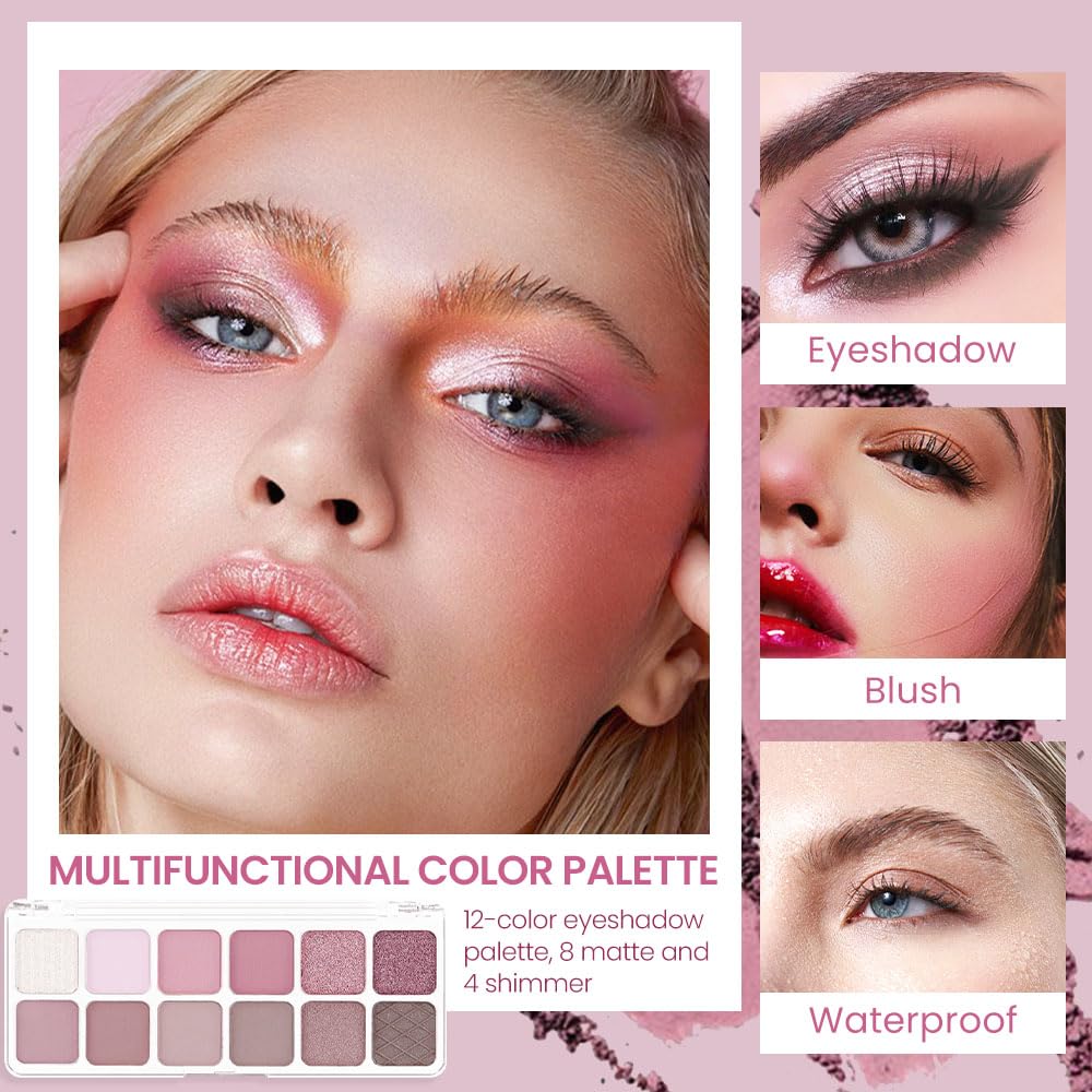 AMY'S DIARY 12Color Light Pink Purple Eyeshadow Palette, Long-Lasting, and Highly Pigmented. Elevate Your Eye Makeup– Unleash Your Unique Style (10#)-Velvo Beauty