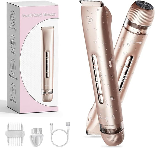 Dermave Bikini Shaver,Bikini Trimmer for Women,2025 Upgrade Dual Head Shaver Women,2 in 1 Wet & Dry Waterproof Electric Bikini Trimmer for Face, Body & Intimate Areas(Pink Rose)-Velvo Beauty