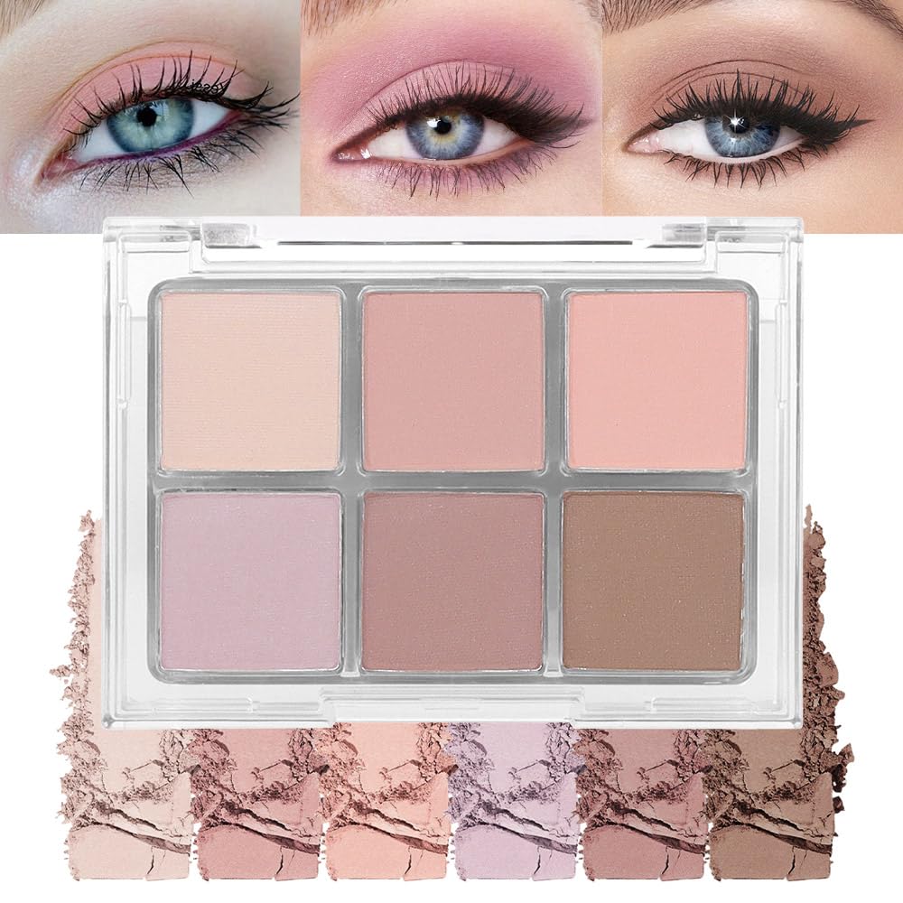 6Colors Glitter Matte Eyeshadow Palette, Natural Nude Brown Purple Coffee Shimmer Sparkly Eye Shadow Makeup, Warm Pastel Eyeshadows Palette, Long Lasting, Natural-Looking Women Girls Eye Shadow 01-Velvo Beauty
