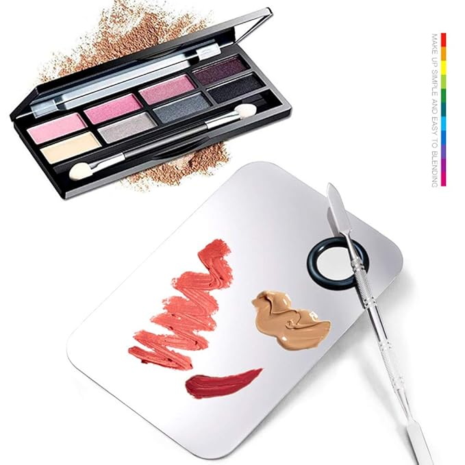 2 Pack Professional Makeup Palette, 2 Types Pro Lady Stainless Steel Cosmetic Artist Spatula with Spatula Tool for Mixing Foundation by ACKLLR, Silver-Velvo Beauty