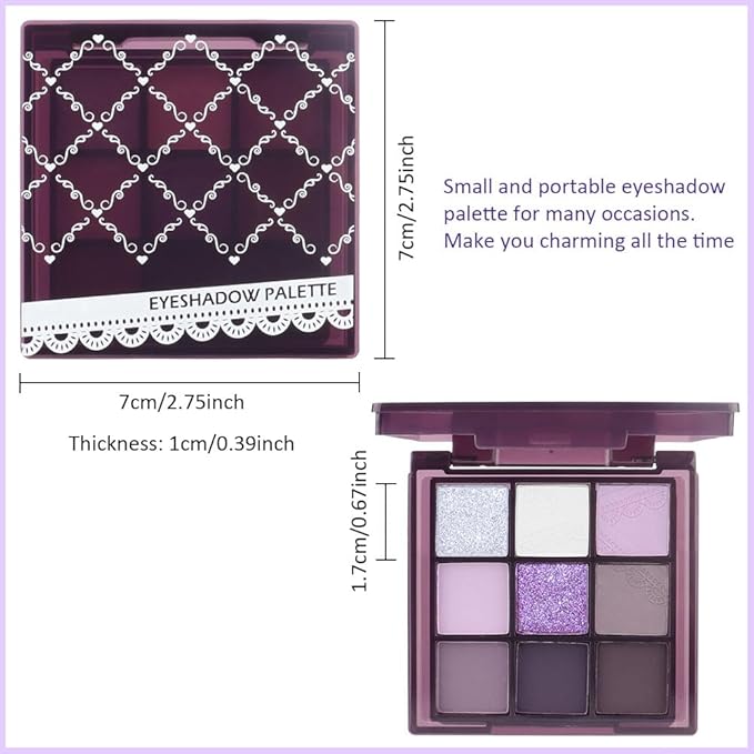 9 Colors Purple Silver White Tan Grape Matte Shimmer Eyeshadow Palette for Eye Makeup,High Pigmented Brown Eye Shadow Primers Powder Palet de sombras de ojos-Velvo Beauty