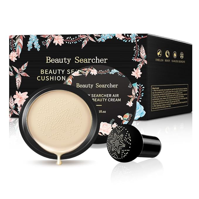 Beauty Glazed Mushroom Head Air Cushion CC Cream Foundation Cover Concealer Makeup Moisturizing Brightening Pigment Liquid Foundation, Even Skin Tone Makeup Base BB # 02 Naturel-Velvo Beauty