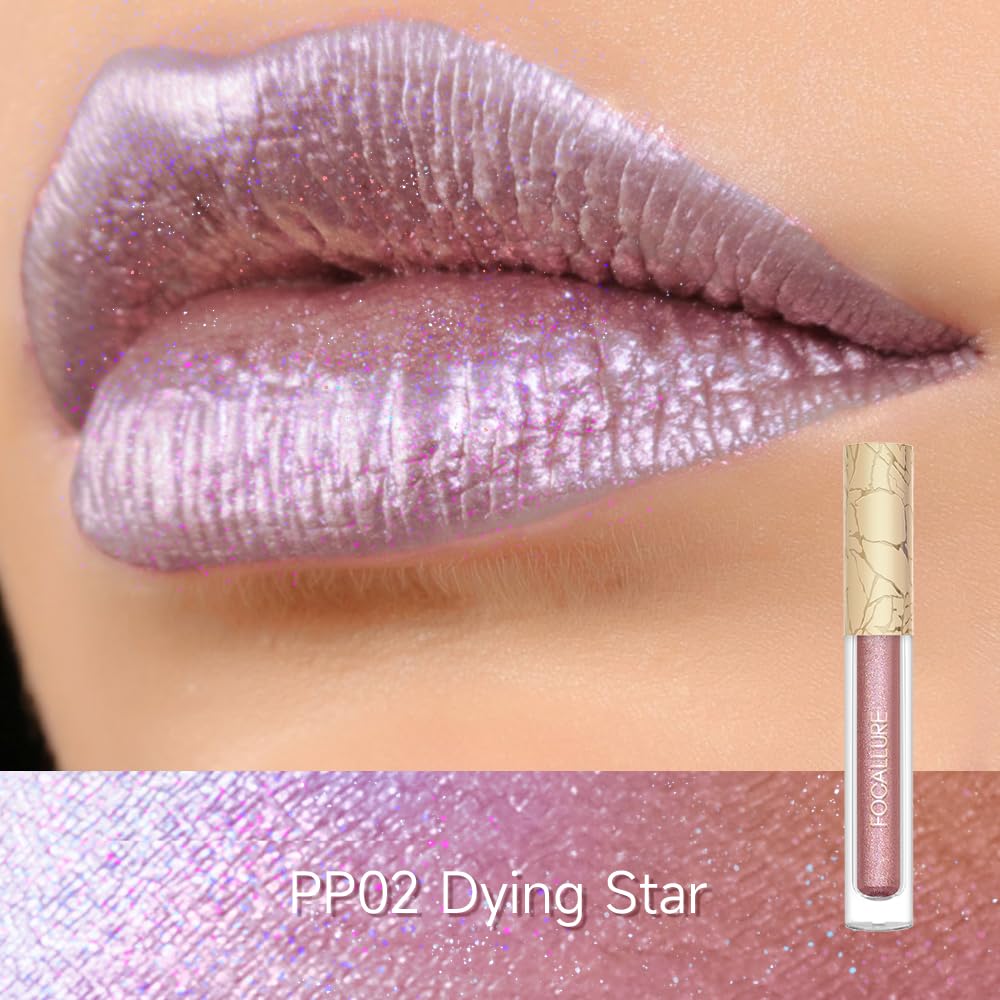 FOCALLURE Metallic Liquid Lipstick,Non Stick Cup Lip Gloss,High Impact Lip Color with Transfer-proof Wear,Long Lasting & Waterproof Lipstick Makeup for Women,Dying Star-Velvo Beauty