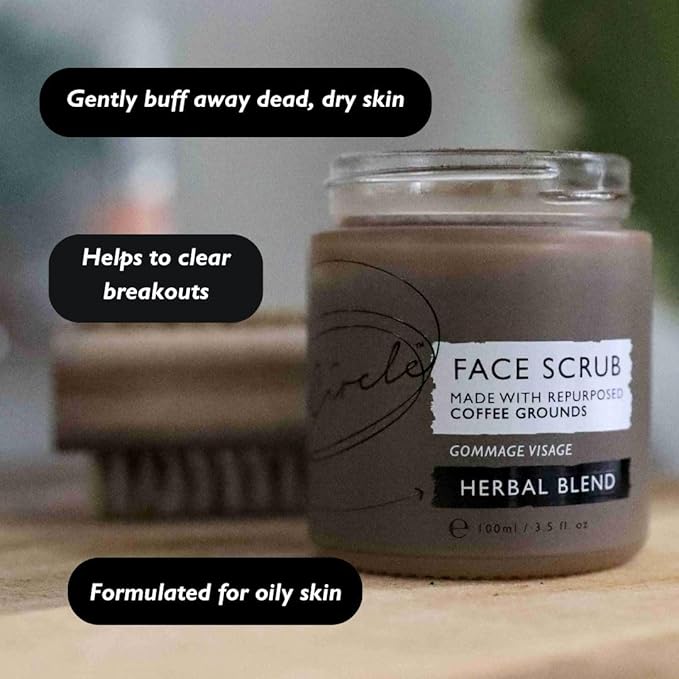 UpCircle Coffee Face Scrub - Herbal Blend For Oily, Combination + Spot Prone Skin 3.5oz - Tea Tree, Shea Butter, Coconut + Rosehip Oil - Natural, Vegan Face Exfoliator For Soft, Smooth Skin-Velvo Beauty