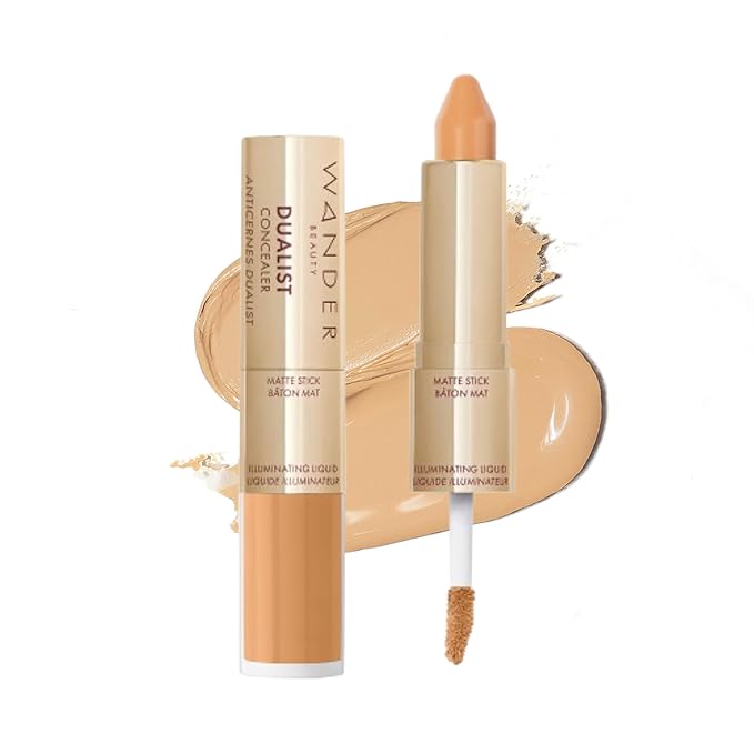 Wander Beauty Dualist Matte and Illuminating Concealer Makeup - Golden Medium - Dual-Ended Matte Concealer Stick + Liquid Concealer - Full Coverage Concealer Brightens & Hydrates - 0.28 fl oz-Velvo Beauty