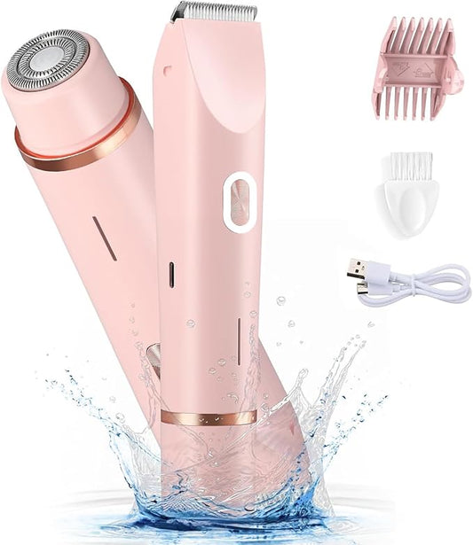 Electric Shaver for Women, 2-in-1 Electric Razor for Womens Legs Underarm Face Pubic Hairs, Rechargeable Razor Body Hair Trimmer Wet & Dry Use-Velvo Beauty