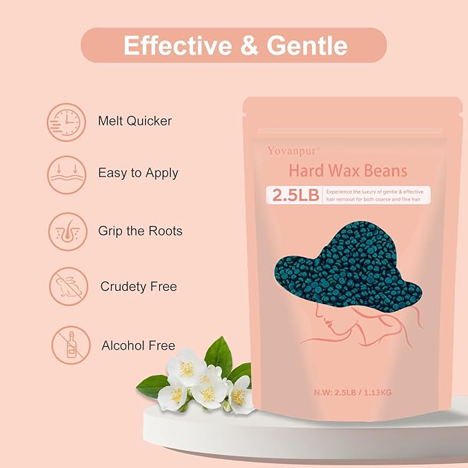 2.5lb Hard Wax Beads For Hair Removal, Yovanpur Waxing Beans for Sensitive Skin, Face, Eyebrows, Bikini, Brazilian, Legs and Full Body Bulk-Velvo Beauty