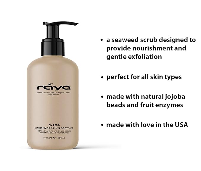 RAYA Enzyme Hydrating Body Scrub 16 oz Pineapple Scent (S-104) | Gentle and Exfoliating Body Scrub | Made with Seaweed, Jojoba Beads, and Fruit Enzymes-Velvo Beauty