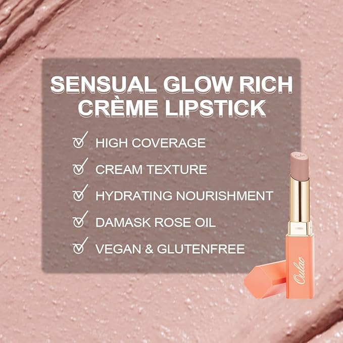 Oulac Beige Nude Satin Lipstick Set - Matte Lip Base, Full Coverage Lip Color, Satin Matte Finish, Cream Texture, Hydrating, Infused with Hyaluronic Acid, 4g*2 SG01+SG02-Velvo Beauty