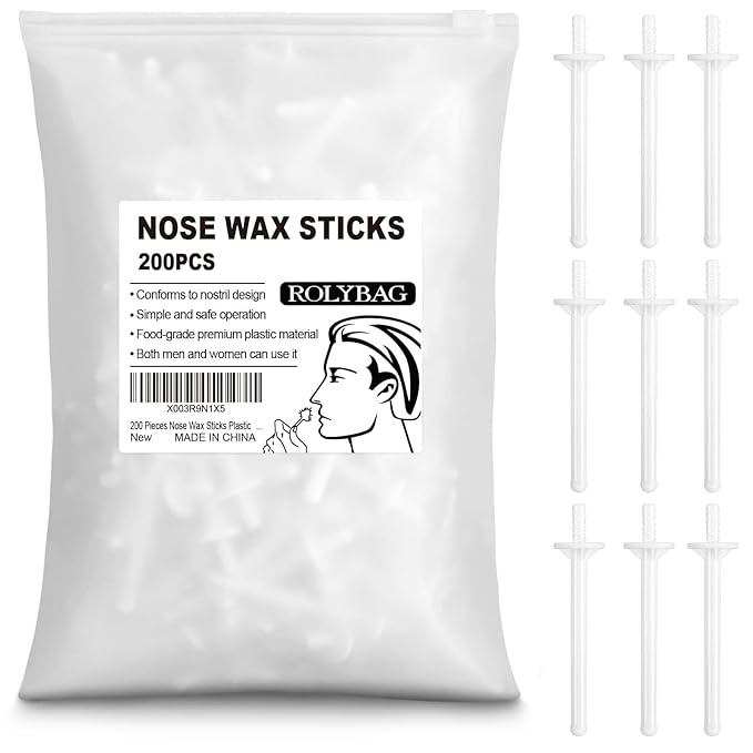 Rolybag Nose Wax Sticks Applicators, 200 Pcs Plastic Wax Rod Wand for Nostril Cleaning and Nose Hair Removal-Velvo Beauty