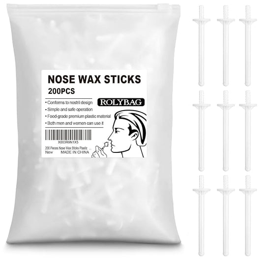Rolybag Nose Wax Sticks Applicators, 200 Pcs Plastic Wax Rod Wand for Nostril Cleaning and Nose Hair Removal-Velvo Beauty