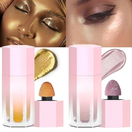 evpct Light Liquid Face Highlighter Makeup Waterproof Long Lasting Mermaid Pink Rose Gold Glimmer Glow Sparkly Glitter Body Shimmer Oil Liquid Luminizer Stick Highlight Illuminator for Face Body Cheek-Velvo Beauty