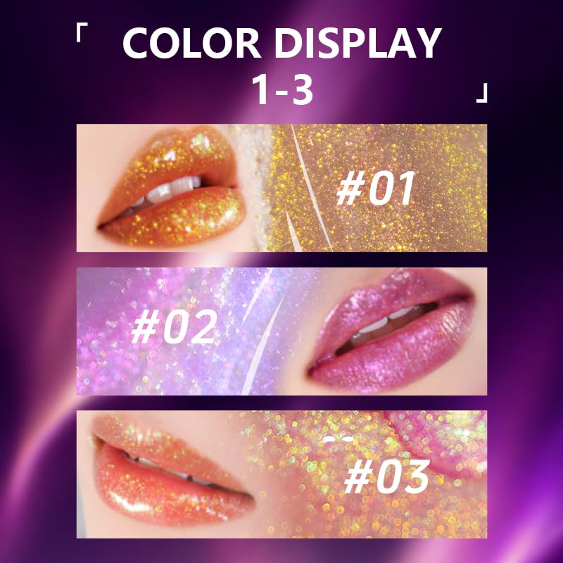 CHARMACY Aurora Chameleon Moisturizing Lip Gloss, MultiColor Shifting Shimmer Lip Gloss, Hydrating Non-Sticky Formula Glitter Lip Glaze, Easy to Apply, Long-Lasting, High-Shine Sheer Finish #06-Velvo Beauty