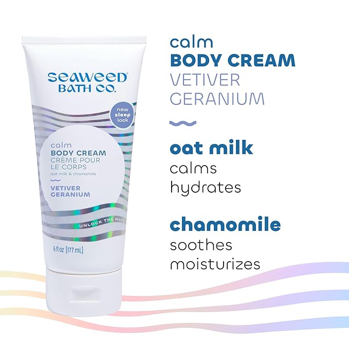 Seaweed Bath Co. Calm Body Cream - Vetiver Geranium | Soothing Hand and Body Lotion With Oat Milk, Shea Butter, and Chamomile | Natural, Vegan Moisturizer For Dry Skin | 6 oz-Velvo Beauty
