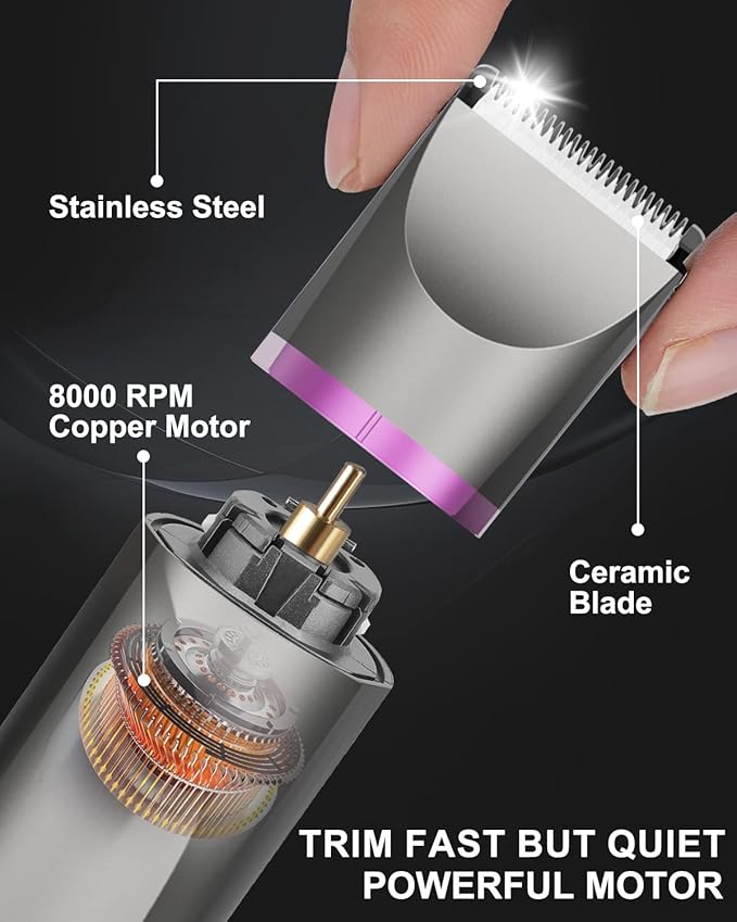 Pubic Hair Trimmer Women Bikini Trimmer Electric Shaver Razor for Bikini Armpit Legs Groin Hair Removal Body Hair Trimmer, Rechargeable Waterproof for Wet and Dry Use,Gray&Purple-Velvo Beauty