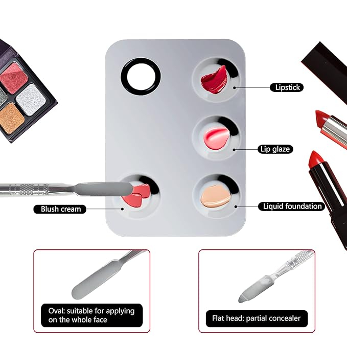 Makeup Mixing Palette, Upgrade Stainless Steel Metal Makeup Mixing Tray with Spatula Tool, Nail-art Palette for Mixing Foundation/Eye Shadow/lipstick/Nail Polish/Pigment (Rectangle)-Velvo Beauty