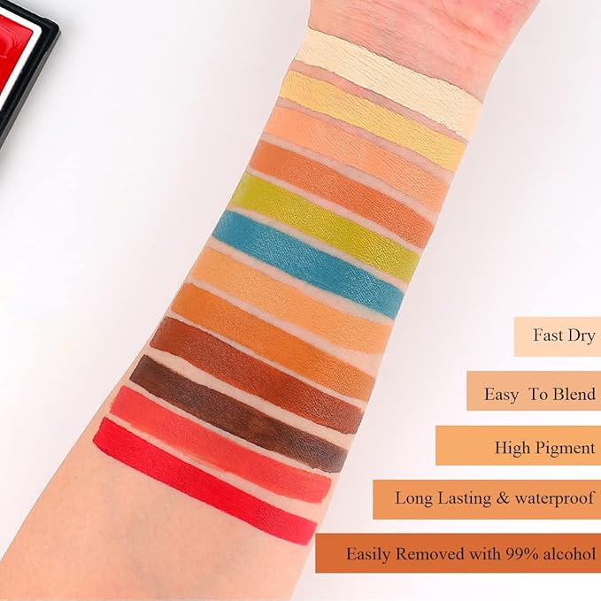 Depvision SFX 12 Color Flesh Tone Alcohol Activated Makeup Palette for Special Effects,Waterproof Skin Tone FX Makeup for Professional Makeup Artists Cosplay Halloween Theatrical Makeup-Velvo Beauty