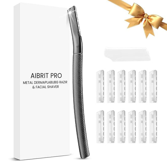 Dermaplaning Tool for Face, Dermaplane Razor for Peach Fuzz with Metal Grip, Professional Eyebrow Razor for Women, Facial Razor for Women Black (12 Replaceable Blades)-Velvo Beauty