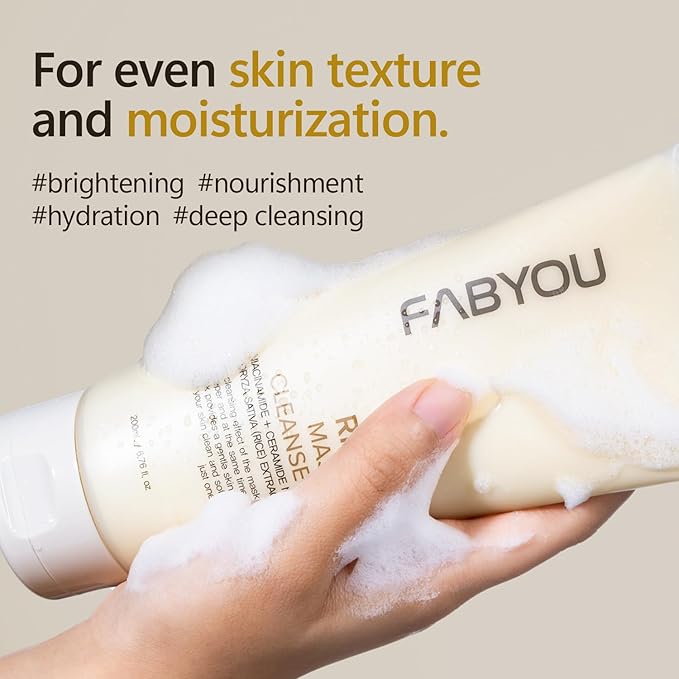 Rice Mask Cleanser 6.76 fl oz - Glow-Boosting & Hydrating Face Wash with Jeju Rice & Natto Gum, Gentle Exfoliating Daily Foam Cleanser, Deep Pore Cleansing, Non-Irritating- Korean Skin Care-Velvo Beauty