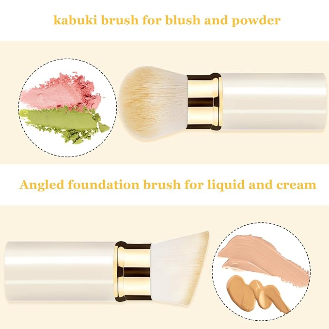 Makeup Brush, Retractable 2 Pack Travel Kabuki Powder Makeup Brush, Foundation Face Blush Brushes for Blending Liquid, Blush, Bronzer, Buffing, Sunscreen,Flawless Cosmetics-Velvo Beauty