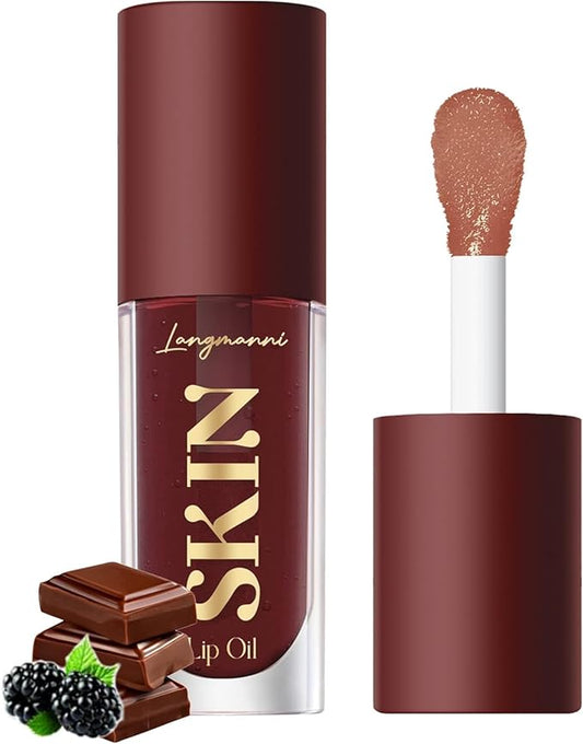 LANGMANNI Moisturizing Lip Oil,No-Sticky Lip Gloss Lip Balm Lip Care,Fruit Flavoured Lip Oil For Dry Lip's Moisturizing Hydrating And Nourishing ((Chocolate))-Velvo Beauty