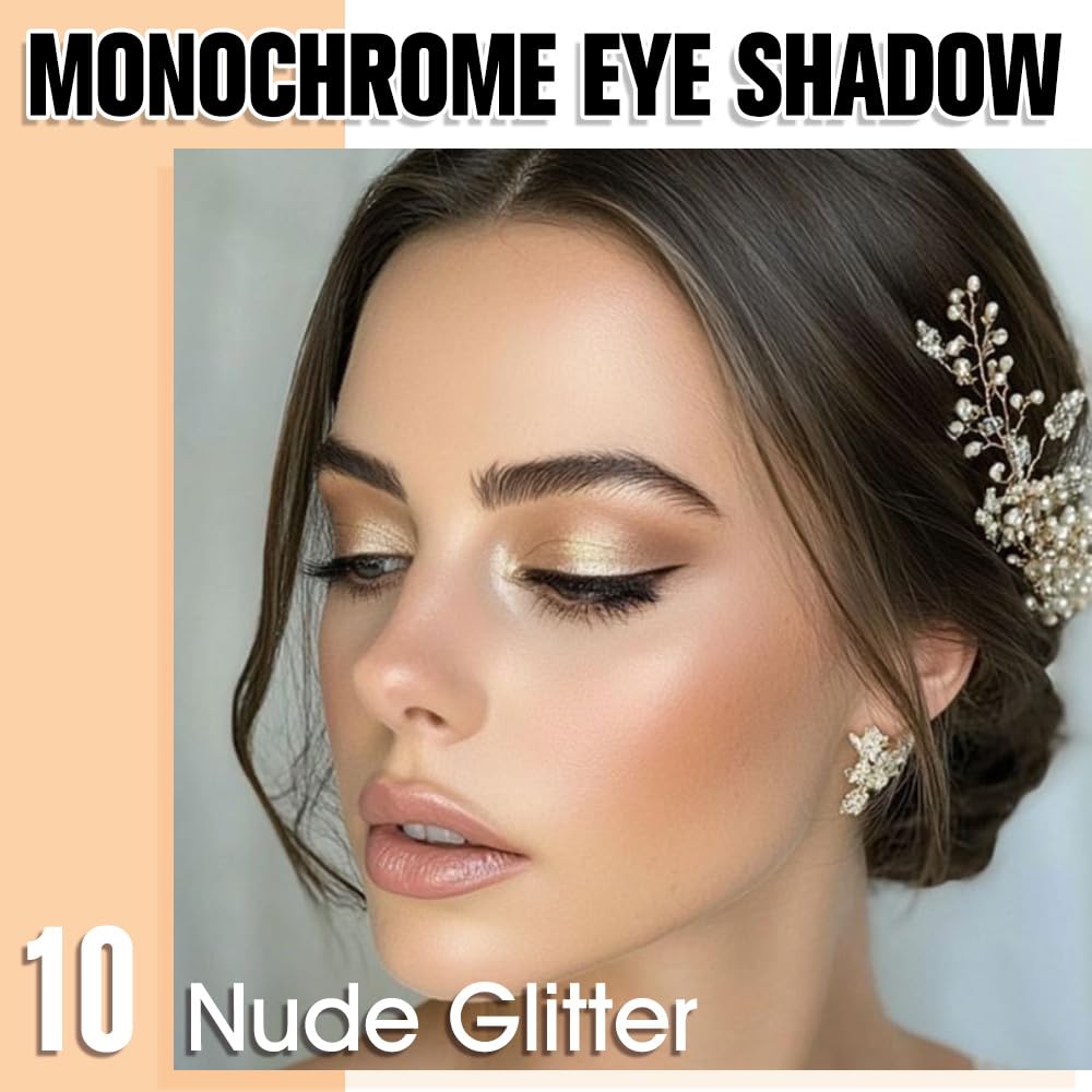 Nude Glitter Eyeshadow Palette for Women, Single Monochrome Eye Shadow Makeup, Shiny Pressed Powder, Blendable Natural sombras para ojos, Holographic,Vegan,Travel -10-Velvo Beauty