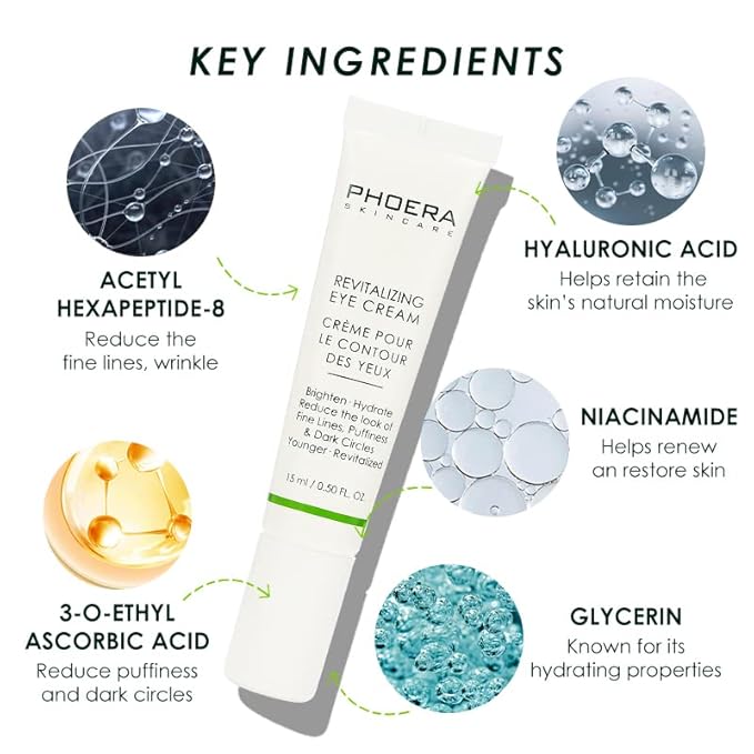 Phoera Revitalizing Eye Cream Brighten Hydrate Reduce The Fine Lines, Dark Circle Wrinkles And Puffiness For Men And Women Skin Loving Ingredients Apply In Morning And At Night-Velvo Beauty