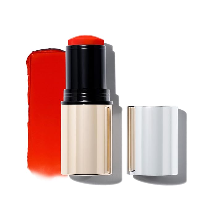 MAKE Beauty Heat Stroke Cream Blush Stick for Cheeks with Natural Hydrating Dewy Finish. Creamy Gel Blush Balm - Shade Inflamed, Coral Orange Cheek Tint-Velvo Beauty