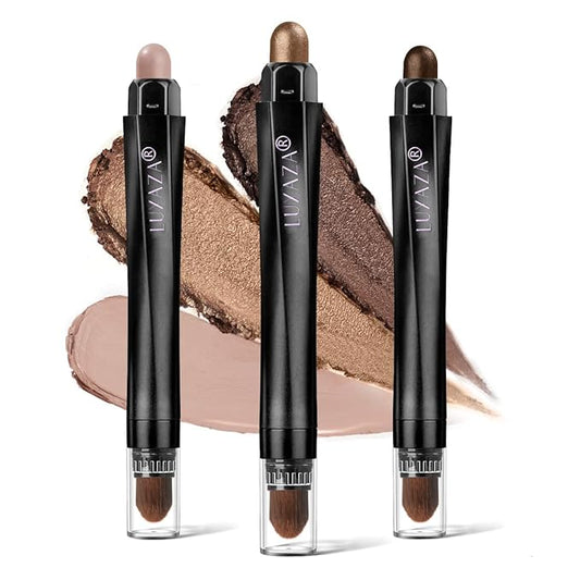 3Pcs Eyeshadow Stick Set, Matte And Shimmer Creamy Brown Gold Nude Shadow Pencil, Waterproof Long Lasting Smoky Eye Makeup-Velvo Beauty
