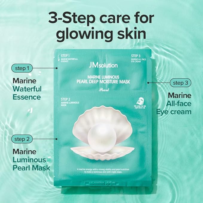 JMsolution Marine Luminous Pearl Deep Moisture 3 Step Skin Care Face Mask - Korean Skincare Facial Mask - boosting Brightening Moisturizing-10 Sheets for Dry Skin-Velvo Beauty