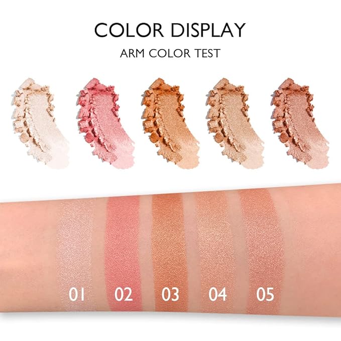 evpct Shimmer Highlighter Highlight Makeup Contour Palette iluminadores de maquillaje, 5 Colors Highlighter+Makeup White Shimmer Blush Bronzer and Makeup Highlighter Powder Palette Illuminators B02-Velvo Beauty