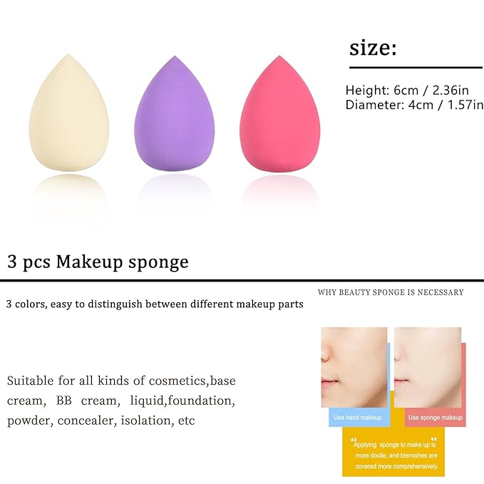 10 Piece Purple Makeup Brushes Set and 3 Piece Makeup Sponge - Wooden Handle with Soft Synthetic Bristles, for Face & Eye Makeup | Professional Cosmetic Brushes | Includes Travel Pouch-Velvo Beauty