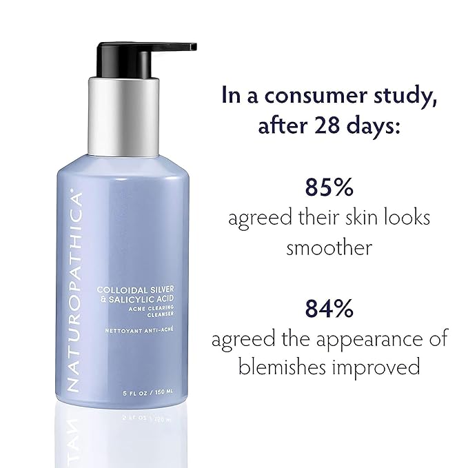 Naturopathica Colloidal Silver and Salicylic Acid Acne Clearing Cleanser, Reduce Blemishes and Acne Scars, Clarifying Face Wash for Men and Women, 5 fl oz-Velvo Beauty