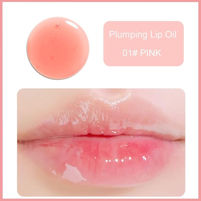 Hydrating Lip Glow Oil, Plumping Watery Lip Gloss, Refreshing Moisturizing Lip Oil Tinted Lip Balm, Lasting Nourishing Revitalizing Lip Tint Lip Care (01# Pink)-Velvo Beauty