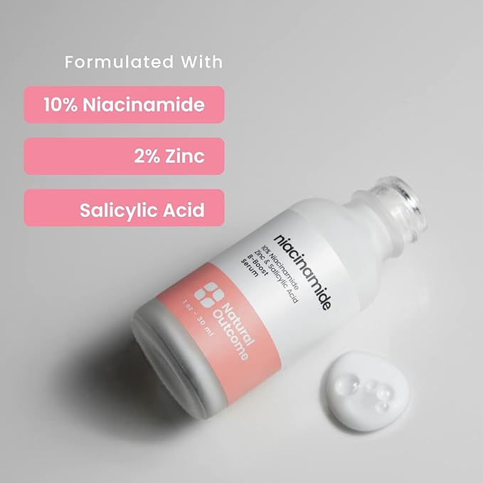 Niacinamide Serum for Face by Natural Outcome Skin Care, B-Boost Niacinamide 10% Plus Zinc 2% Salicylic Acid + Hyaluronic Acid, Acne Treatment + Pore Reducing Serum + Skin Balancing-Velvo Beauty