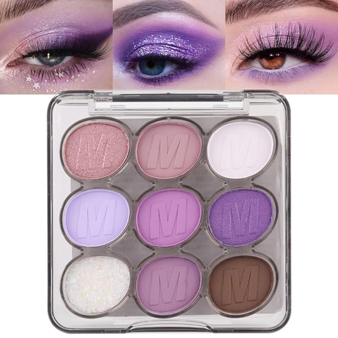 9 Colors Purple Grape Matte Shimmer Eyeshadow Palette for Eye Makeup,High Pigmented Brown Eye Shadow Primers Powder Palet de sombras de ojos-Velvo Beauty