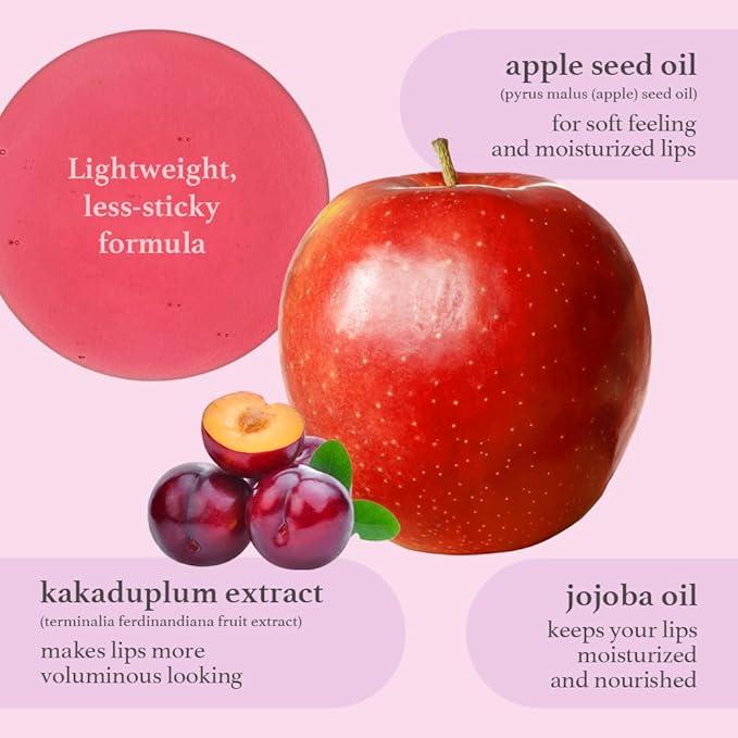 NOONI Vegan Appleseed Lip Oil Set - Applecherry & Appleplum | Long-Lasting, Moisturizing, Plumping, Revitalizing for Dry Lips, Waterproof, No Peel Off, Korean Tint, 0.12 FL Oz x 2ea-Velvo Beauty