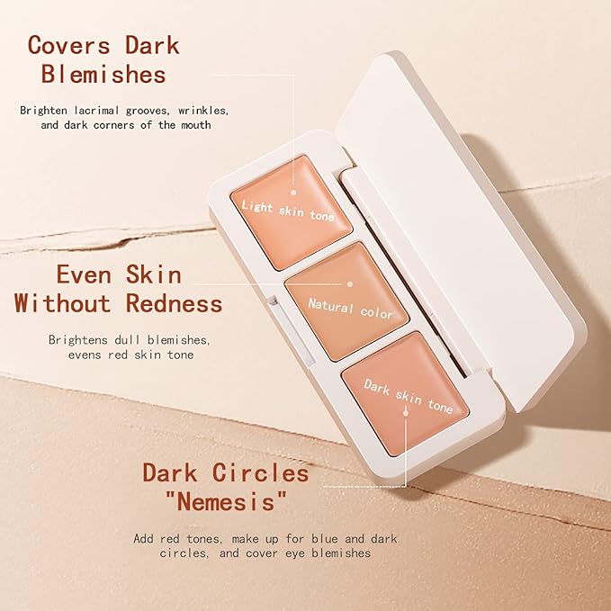 IFiona Tricolor Concealer to Cover Spots,Stains,Acne,Freckles and Brighten Skin Color Concealer Palette-Velvo Beauty
