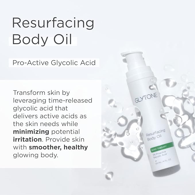 Glytone Resurfacing Body Oil– Nourishing & moisturizing anti aging Body Oil for dry Skin & Keratosis Pilaris –5% Proactive Glycolic Acid After Shower oil for Body–Unscented, Non Toxic 4 Fl oz-Velvo Beauty