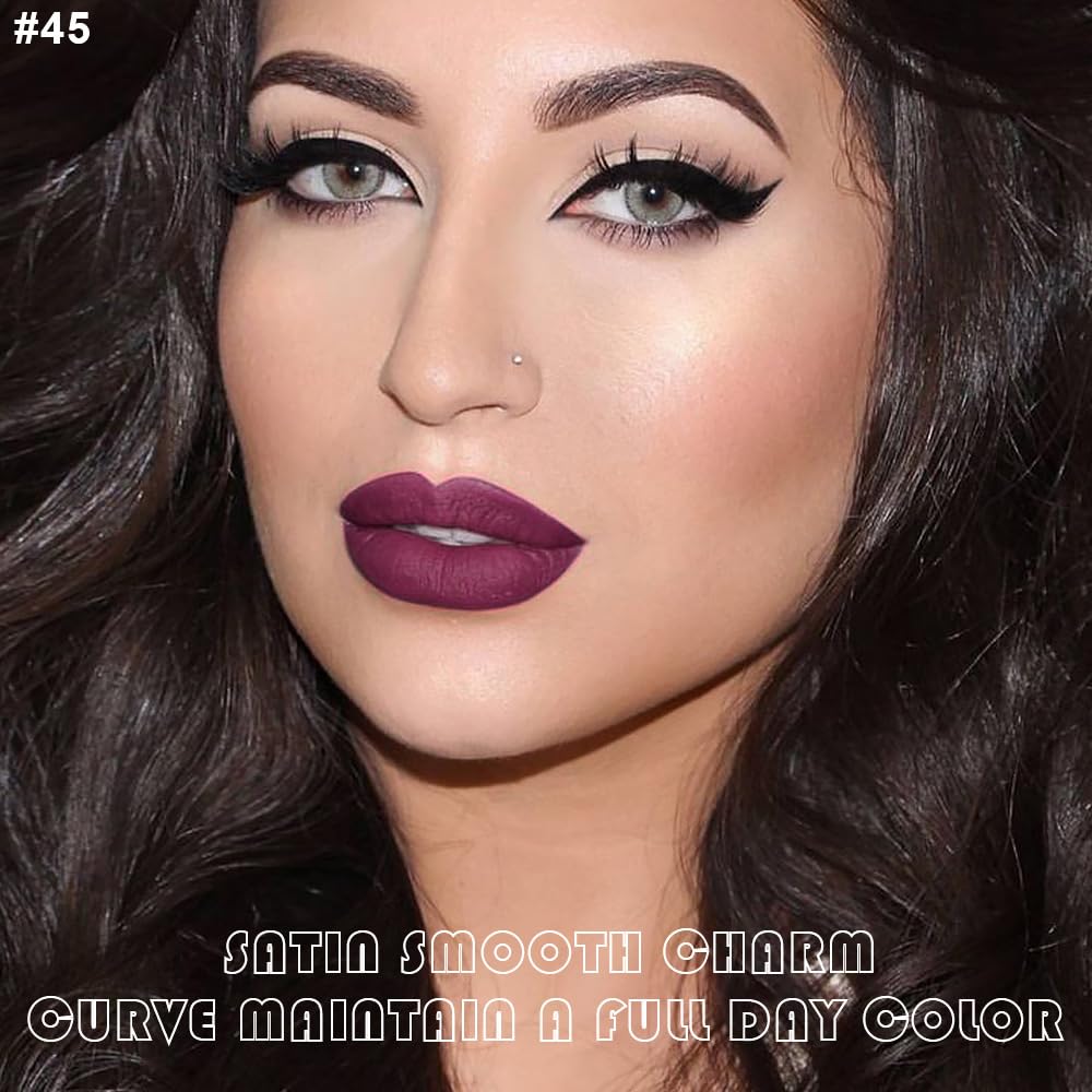 evpct 2Pcs Light Plum Purple Matte Liquid Lipstick Lip Gloss Stain and Retractable Lip Liner Makeup Set for Women Long Lasting Waterproof 24 Hours Lipstick labial mate larga duracion 24 45#-Velvo Beauty