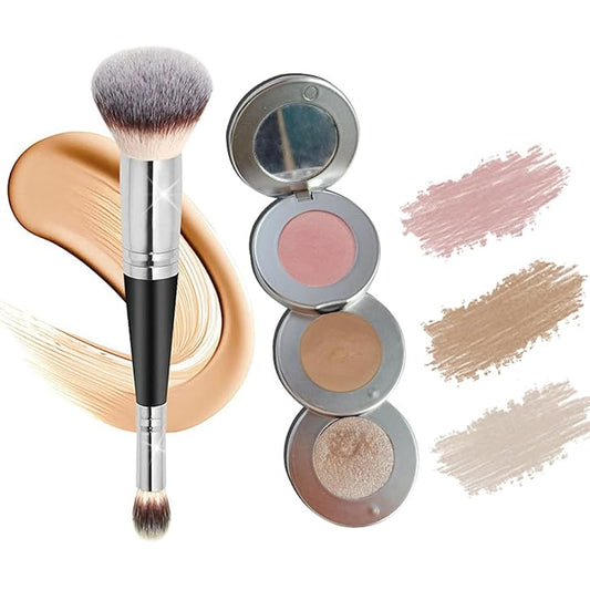 Blush Contour and Highlighter Palette, 3 in 1 Face Contouring, Pink Blusher for Cheeks and Natural Glitter Highlighter Powder Makeup Palet with Brush and small Mirror, Compact Stackable-Velvo Beauty