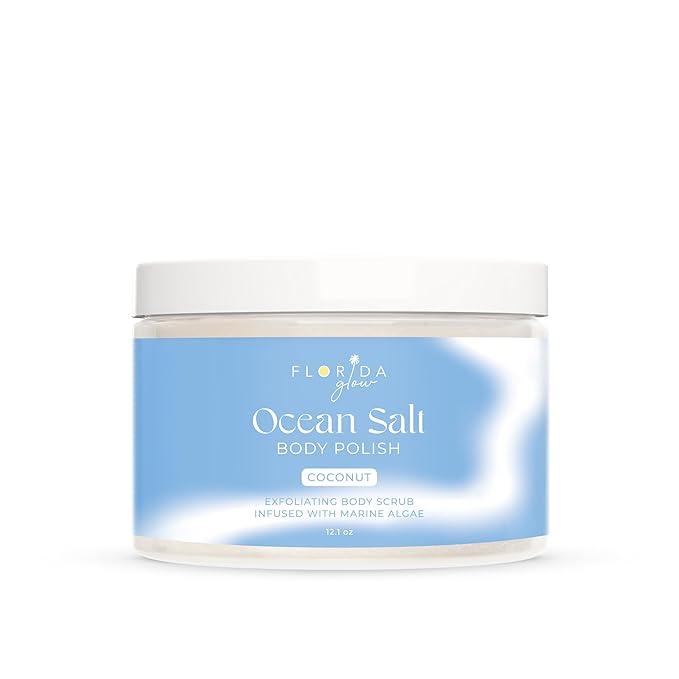 Sea Salt Body Scrub by Florida Suncare - Ocean Salt Body Polish Infused with Marine Algae - Exfoliating Face and Body Scrub - Facial Scrub Exfoliator to Tackle Acne and Scars (Coconut, 12.1 oz)-Velvo Beauty