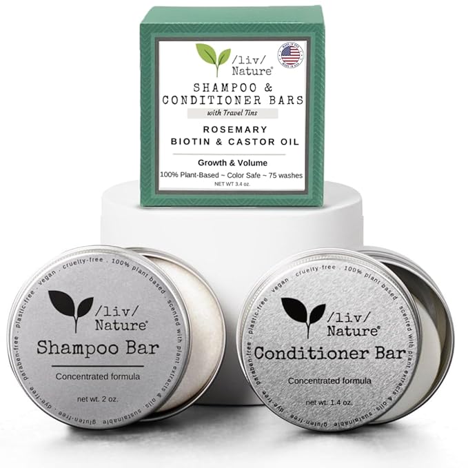 Shampoo Bar and Conditioner with Travel Tins | Rosemary, Biotin, Castor Oil | Growth, Volume, Thickening | For Thinning Hair | USA 2-pk-Velvo Beauty